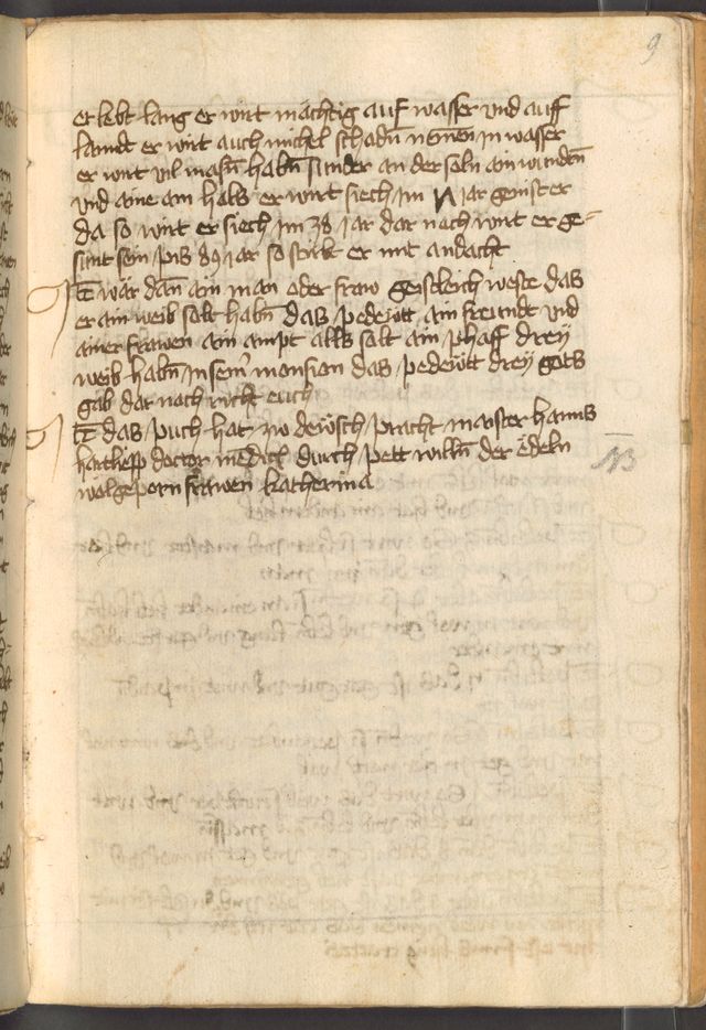 München, BSB, Cgm 7958, fol. 9r. The load-bearing Hartlieb attribution colophon: 'Das puch hat zu deütsch pracht meister hanns hartlieb doctor medic[us] durch pett willen der edeln wolgeporn frawen Katherina.'